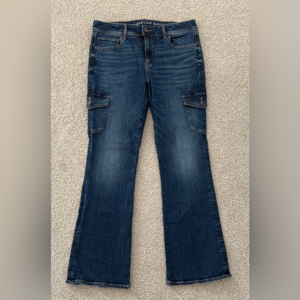 NWOT American Eagle Stretch Cargo Kick Bootcut Jeans 12R